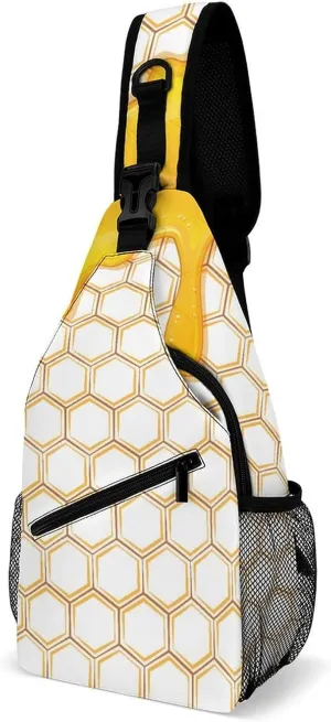 Casual Sling Backpack Honey-pattern Chest Bags Crossbody Sling Bag Travel Hiking Daypack Shoulder Bag for Women Men