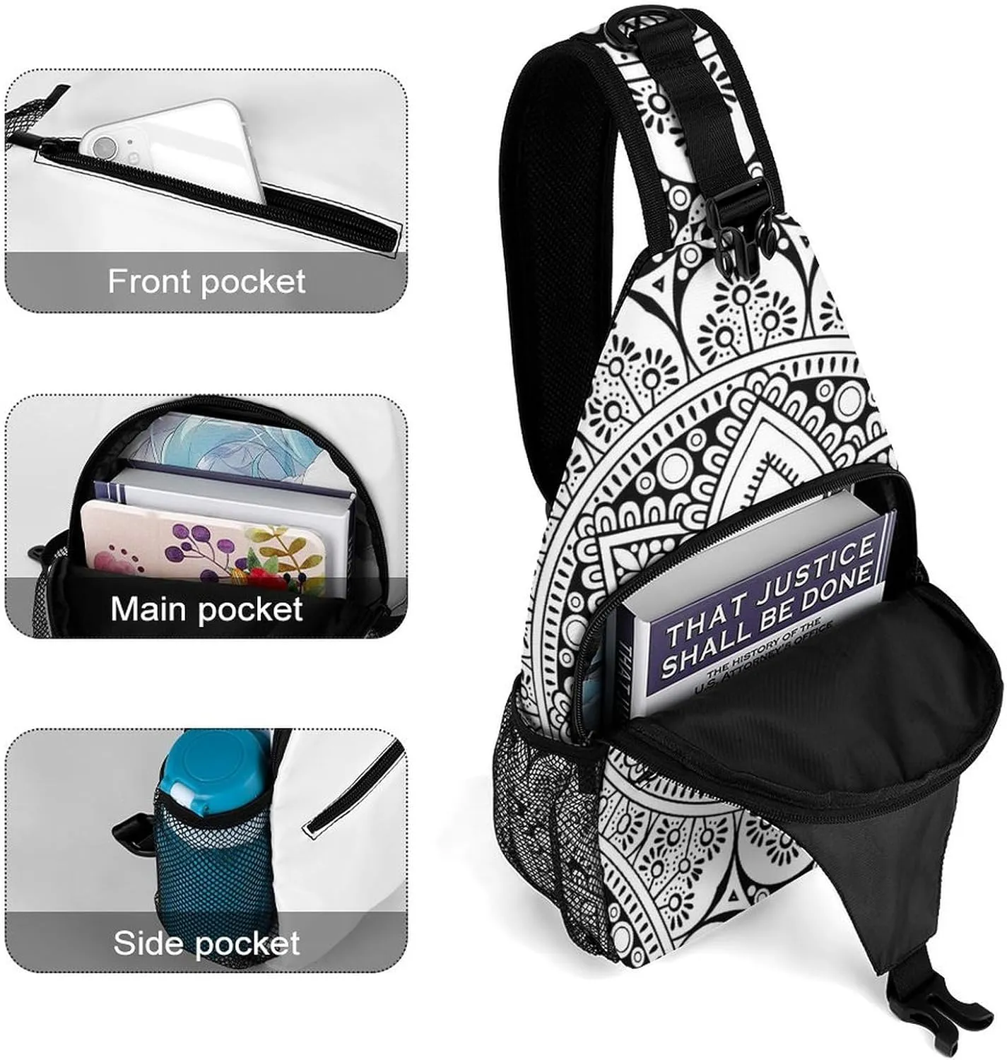 Casual Sling Backpack Mandala-design Chest Bags Crossbody Sling Bag Travel Hiking Daypack Shoulder Bag for Women Men, 38x20cm, Style-2