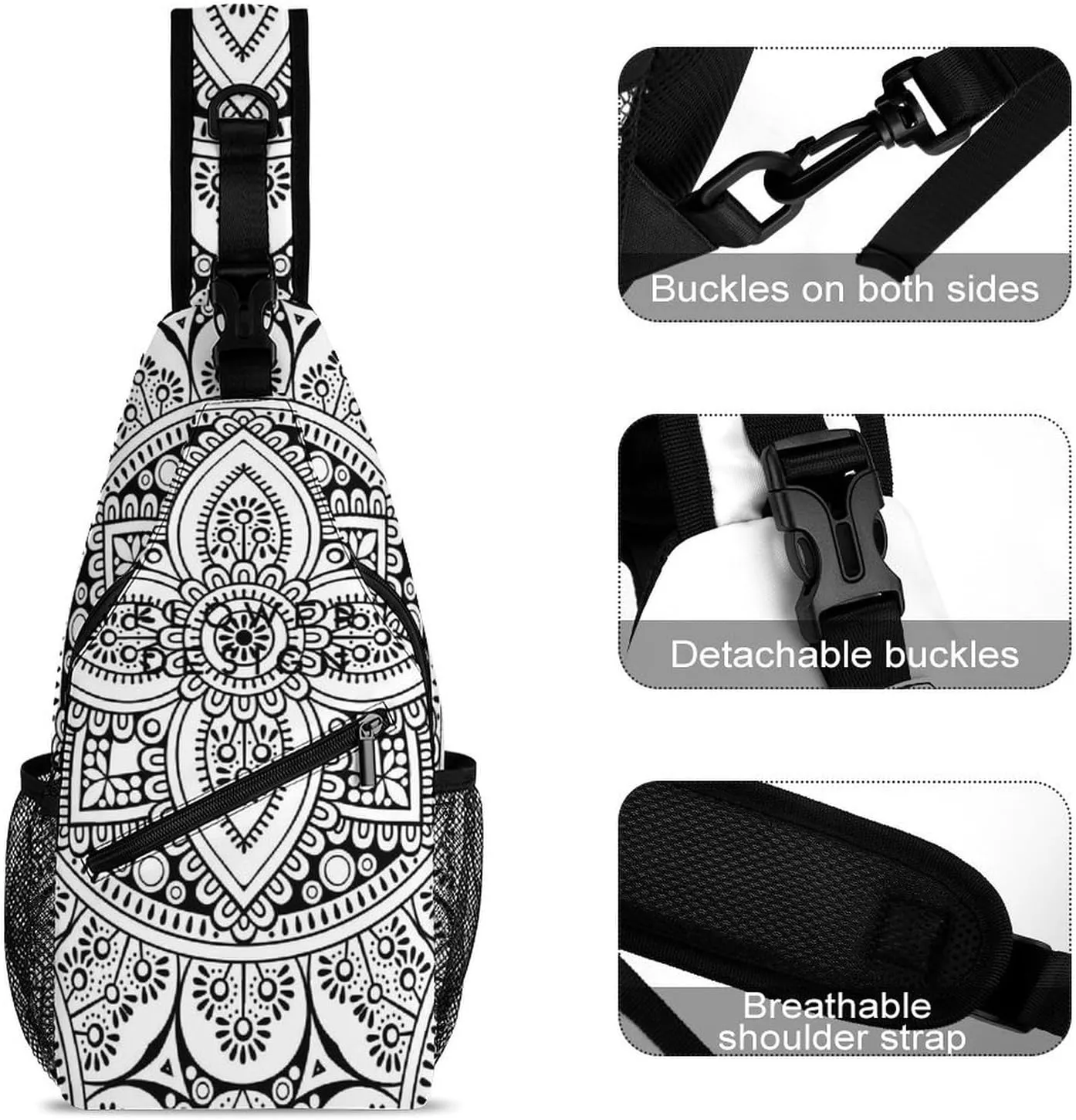 Casual Sling Backpack Mandala-design Chest Bags Crossbody Sling Bag Travel Hiking Daypack Shoulder Bag for Women Men, 38x20cm, Style-2
