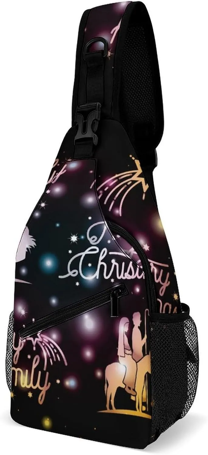 Casual Sling Backpack Merry-christmas-print Chest Bags Crossbody Sling Bag Travel Hiking Daypack Shoulder Bag for Women Men