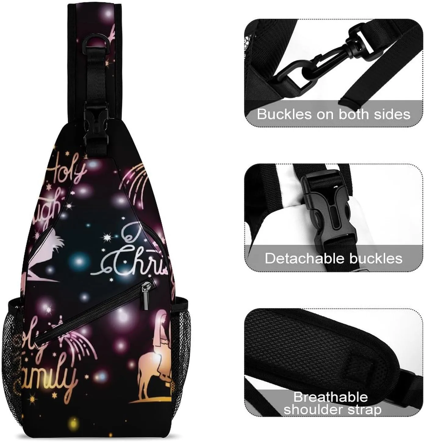 Casual Sling Backpack Merry-christmas-print Chest Bags Crossbody Sling Bag Travel Hiking Daypack Shoulder Bag for Women Men