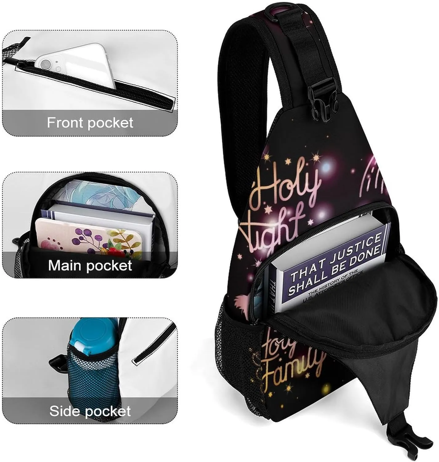 Casual Sling Backpack Merry-christmas-print Chest Bags Crossbody Sling Bag Travel Hiking Daypack Shoulder Bag for Women Men