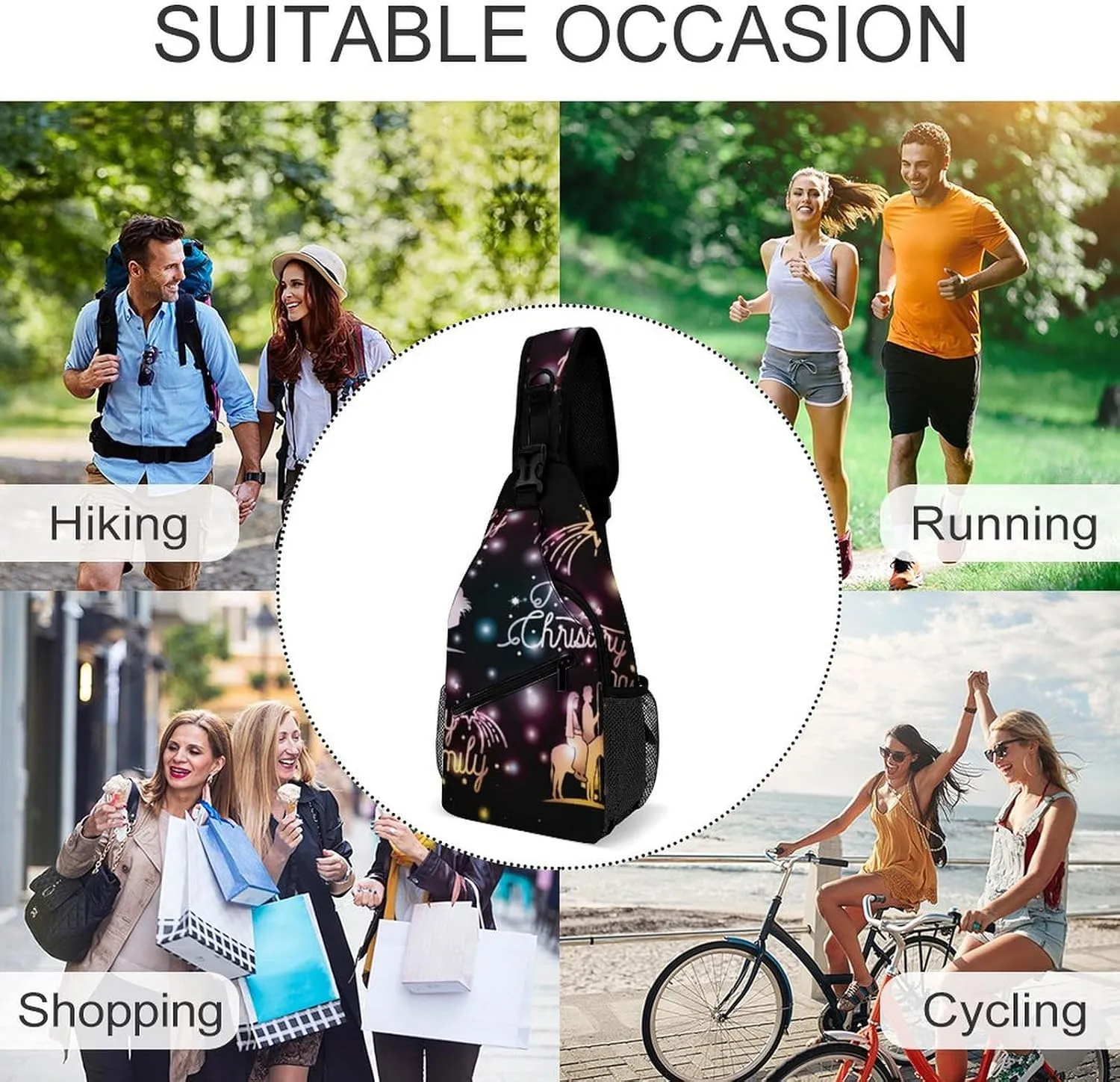 Casual Sling Backpack Merry-christmas-print Chest Bags Crossbody Sling Bag Travel Hiking Daypack Shoulder Bag for Women Men