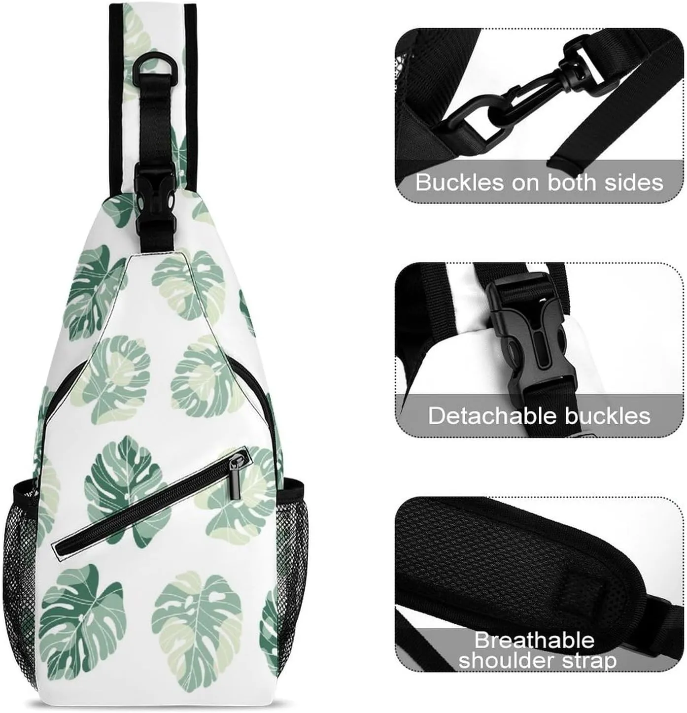 Casual Sling Backpack Monstera Leaves-pattern Chest Bags Crossbody Sling Bag Travel Hiking Daypack Shoulder Bag for Women Men