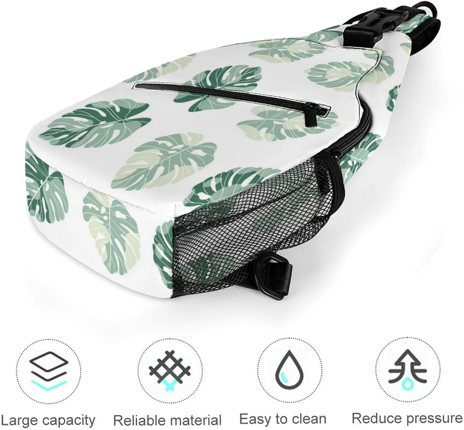 Casual Sling Backpack Monstera Leaves-pattern Chest Bags Crossbody Sling Bag Travel Hiking Daypack Shoulder Bag for Women Men