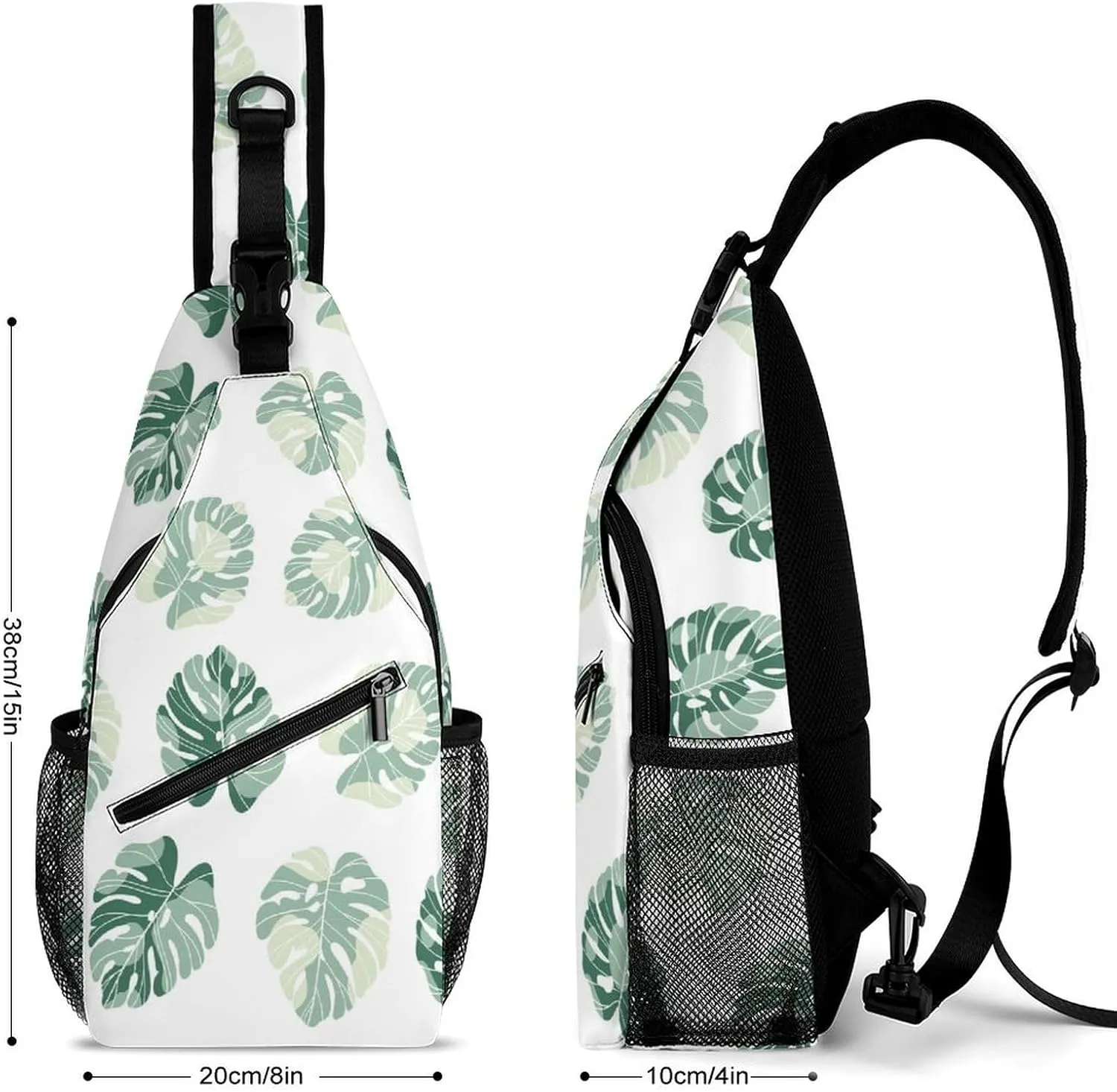 Casual Sling Backpack Monstera Leaves-pattern Chest Bags Crossbody Sling Bag Travel Hiking Daypack Shoulder Bag for Women Men