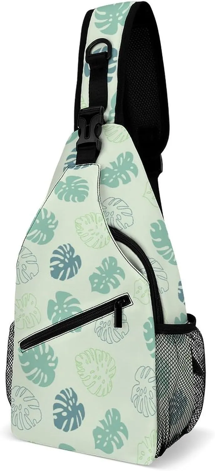 Casual Sling Backpack Monstera Pattern Chest Bags Crossbody Sling Bag Travel Hiking Daypack Shoulder Bag for Women Men, 38x20cm, Style