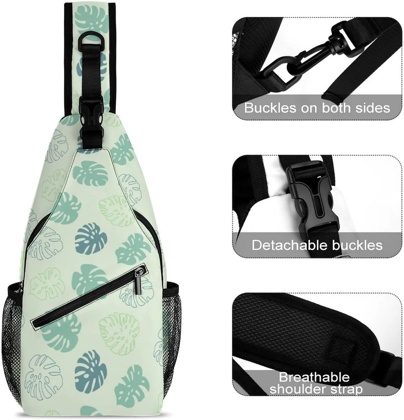 Casual Sling Backpack Monstera Pattern Chest Bags Crossbody Sling Bag Travel Hiking Daypack Shoulder Bag for Women Men, 38x20cm, Style
