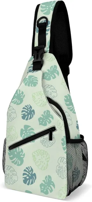 Casual Sling Backpack Monstera Pattern Chest Bags Crossbody Sling Bag Travel Hiking Daypack Shoulder Bag for Women Men, 38x20cm, Style