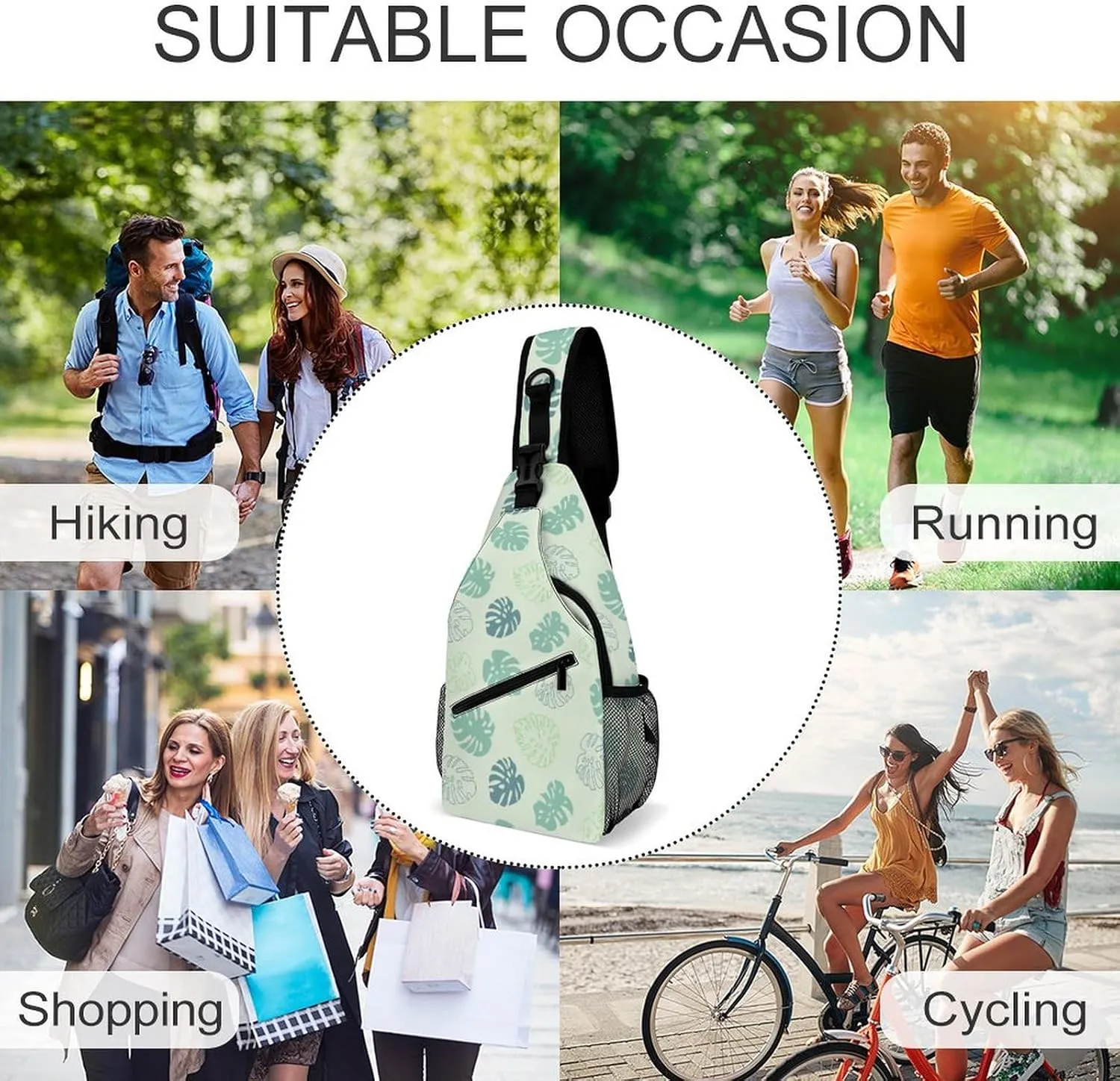 Casual Sling Backpack Monstera Pattern Chest Bags Crossbody Sling Bag Travel Hiking Daypack Shoulder Bag for Women Men, 38x20cm, Style