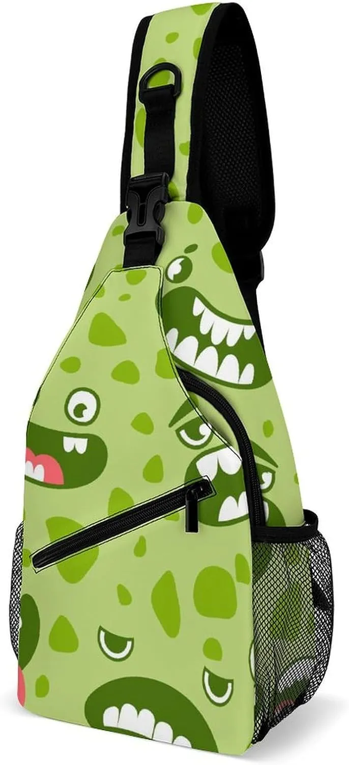 Casual Sling Backpack Monsters-faces-pattern- Chest Bags Crossbody Sling Bag Travel Hiking Daypack Shoulder Bag for Women Men