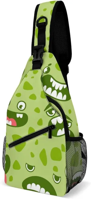 Casual Sling Backpack Monsters-faces-pattern- Chest Bags Crossbody Sling Bag Travel Hiking Daypack Shoulder Bag for Women Men