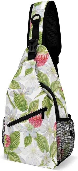 Casual Sling Backpack Raspberry-pattern-watercolor-print Chest Bags Crossbody Sling Bag Travel Hiking Daypack Shoulder Bag for Women Men