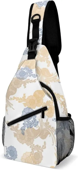 Casual Sling Backpack Retro Colorful Flowers Print Chest Bags Crossbody Sling Bag Travel Hiking Daypack Shoulder Bag for Women Men