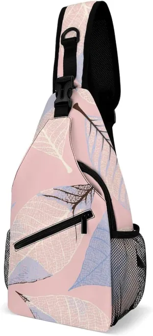 Casual Sling Backpack Skeleton-leaves Texture Chest Bags Crossbody Sling Bag Travel Hiking Daypack Shoulder Bag for Women Men