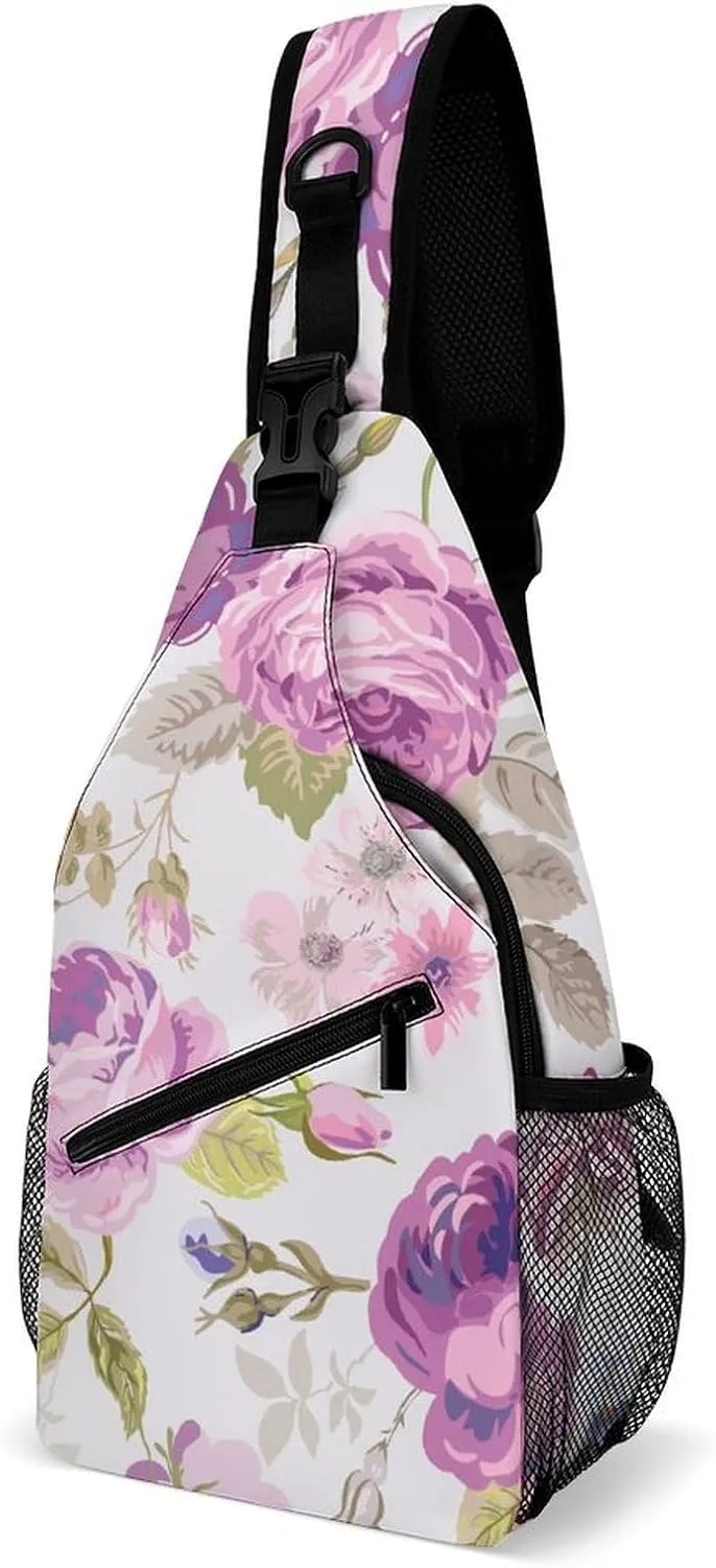 Casual Sling Backpack Spring-flowers-pattern Chest Bags Crossbody Sling Bag Travel Hiking Daypack Shoulder Bag for Women Men