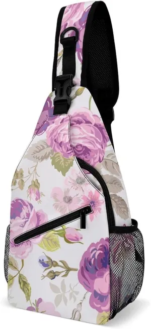 Casual Sling Backpack Spring-flowers-pattern Chest Bags Crossbody Sling Bag Travel Hiking Daypack Shoulder Bag for Women Men