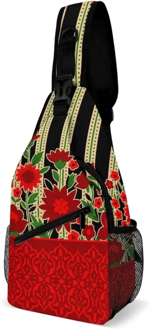 Casual Sling Backpack Striped Pattern Chest Bags Crossbody Sling Bag Travel Hiking Daypack Shoulder Bag for Women Men