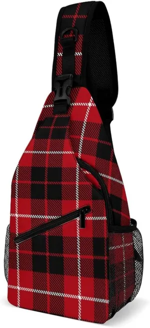 Casual Sling Backpack Tartan-pattern Chest Bags Crossbody Sling Bag Travel Hiking Daypack Shoulder Bag for Women Men