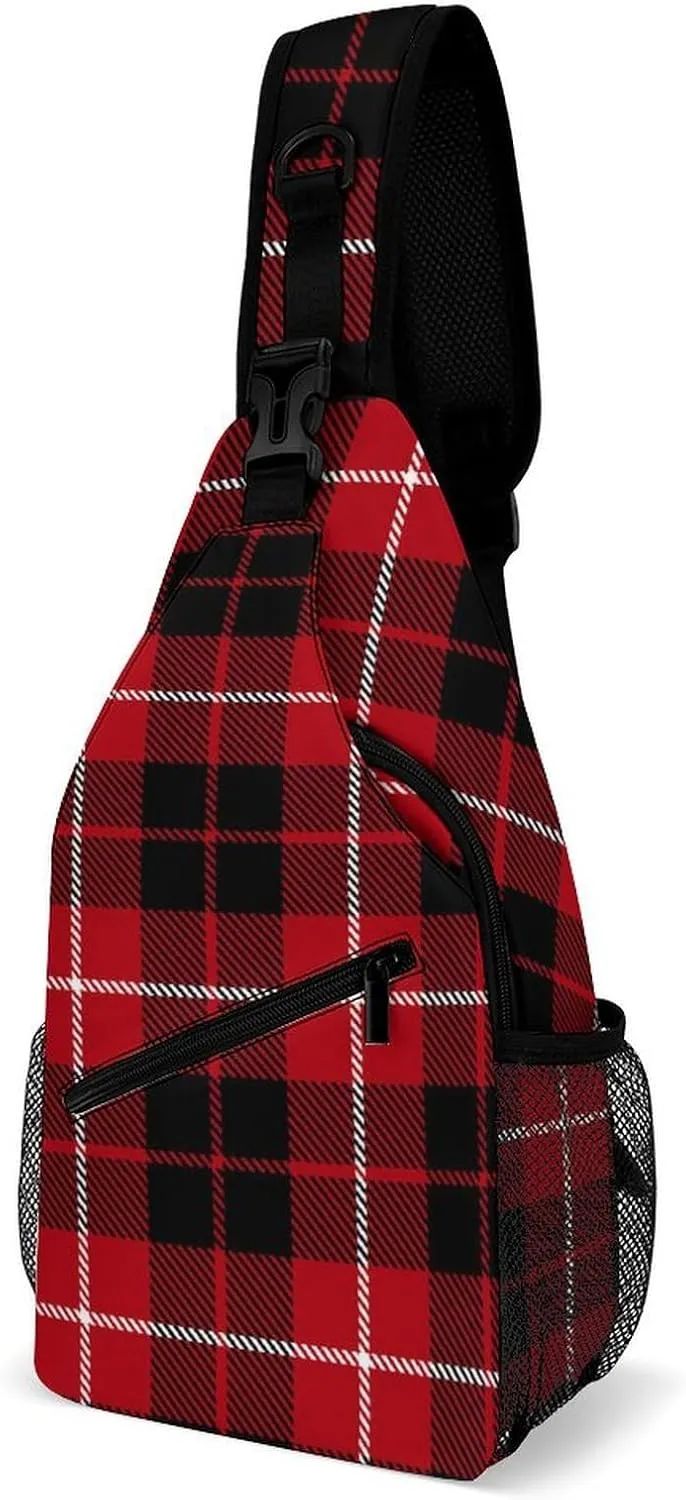 Casual Sling Backpack Tartan-pattern Chest Bags Crossbody Sling Bag Travel Hiking Daypack Shoulder Bag for Women Men