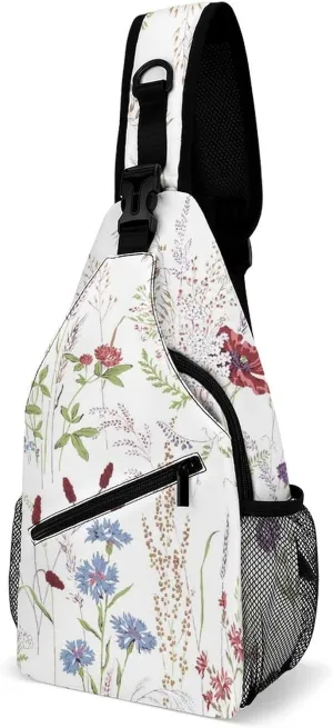 Casual Sling Backpack Wild-flowers-plants-pattern Chest Bags Crossbody Sling Bag Travel Hiking Daypack Shoulder Bag for Women Men