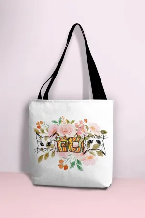 Cat Tote Bag, Aesthetic Tote Bag with Pockets, Hippie Cat Lovers Gift, Cat Mom Canvas Bag, Pro Choice Pro Feminism, Pussy Cat Themed Gifts