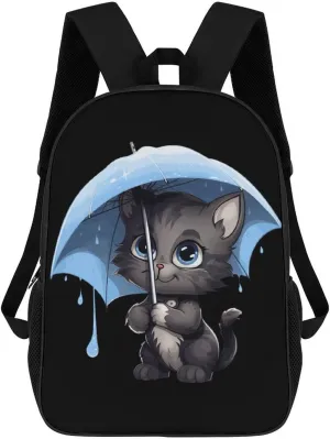 Cat With Umbrella Travel Backpack Carry On Backpack 17 Inch Laptop Bag Casual Daypack for Weekender Business Hiking