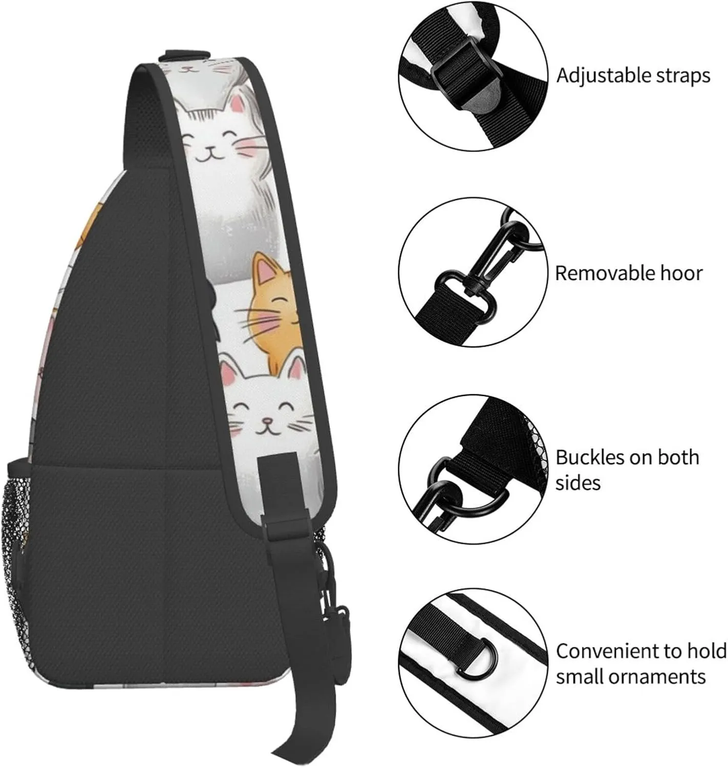 Cats Print Sling Bag Crossbody Shoulder Backpack Chest Bags Gym Travel Hiking Casual Daypack