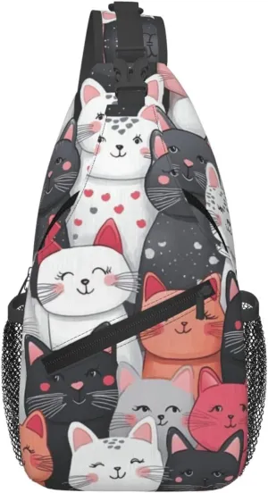 Cats Print Sling Bag Crossbody Shoulder Backpack Chest Bags Gym Travel Hiking Casual Daypack