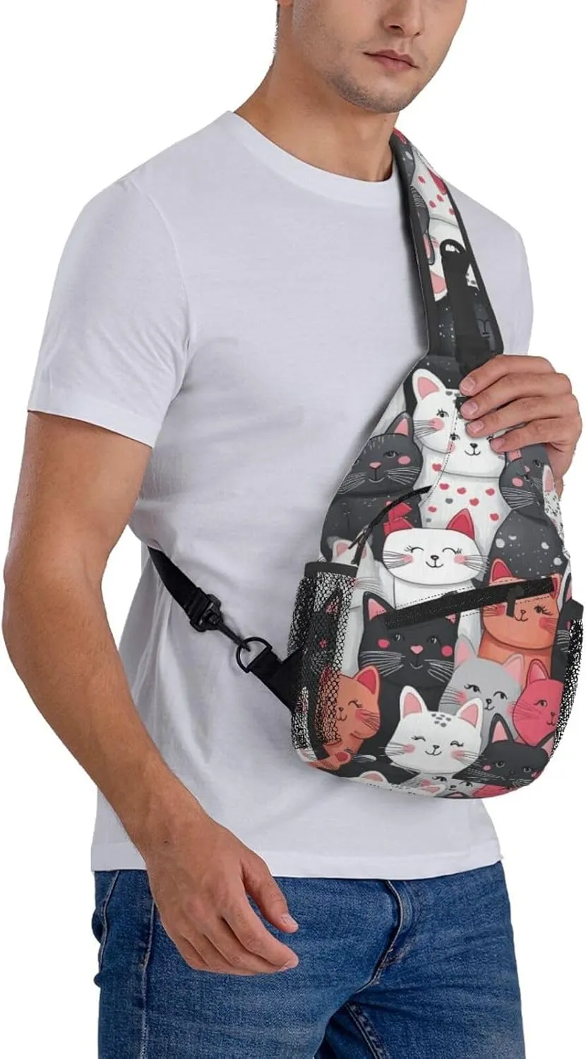 Cats Print Sling Bag Crossbody Shoulder Backpack Chest Bags Gym Travel Hiking Casual Daypack