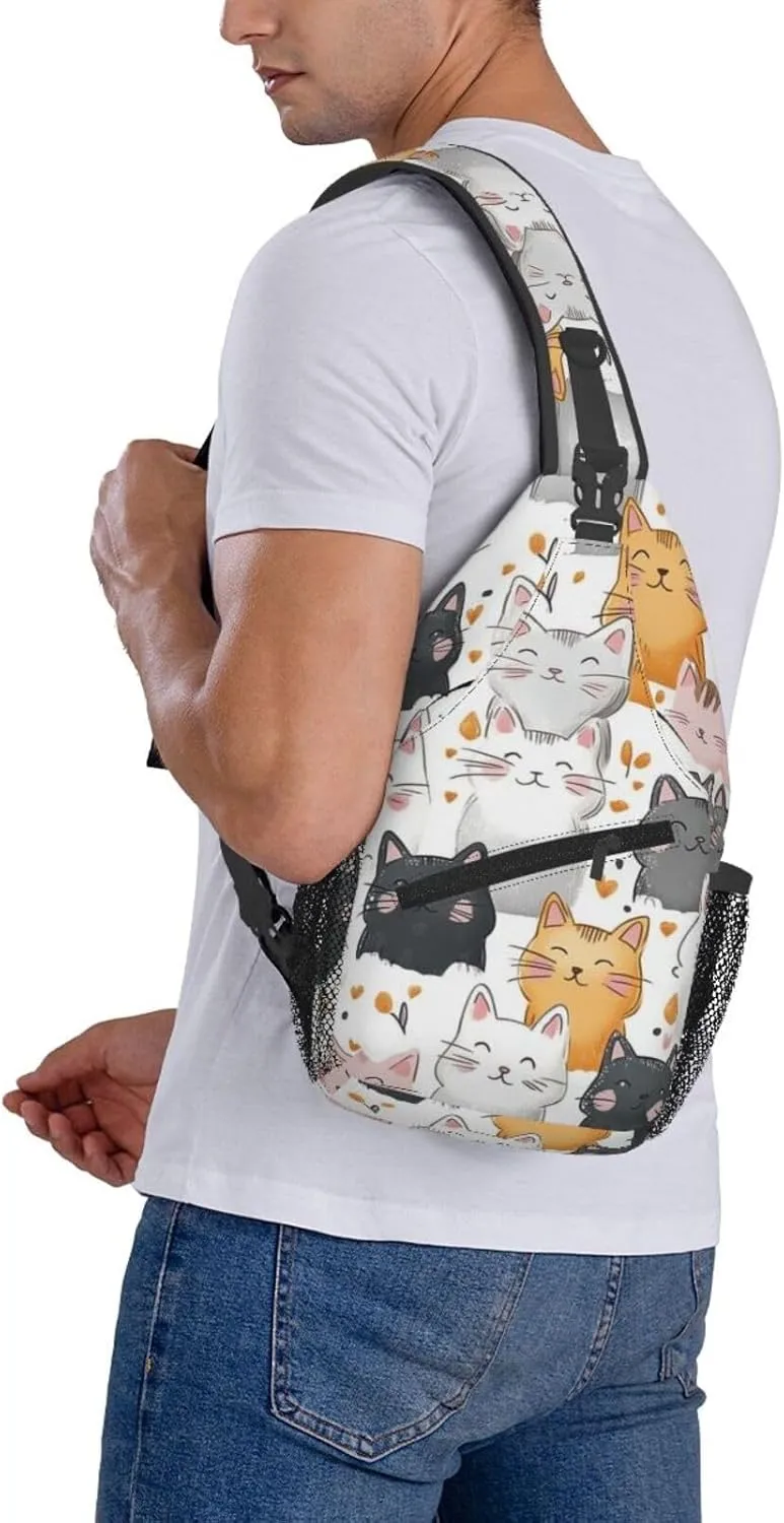 Cats Print Sling Bag Crossbody Shoulder Backpack Chest Bags Gym Travel Hiking Casual Daypack