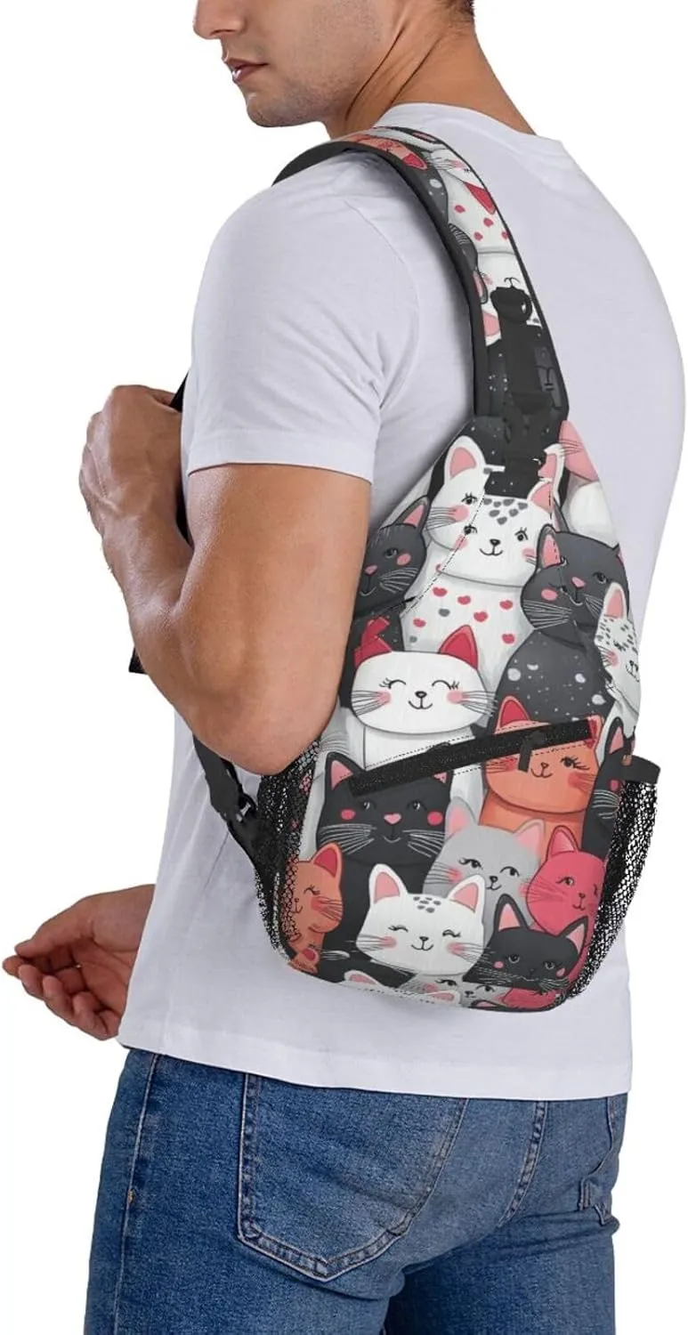 Cats Print Sling Bag Crossbody Shoulder Backpack Chest Bags Gym Travel Hiking Casual Daypack