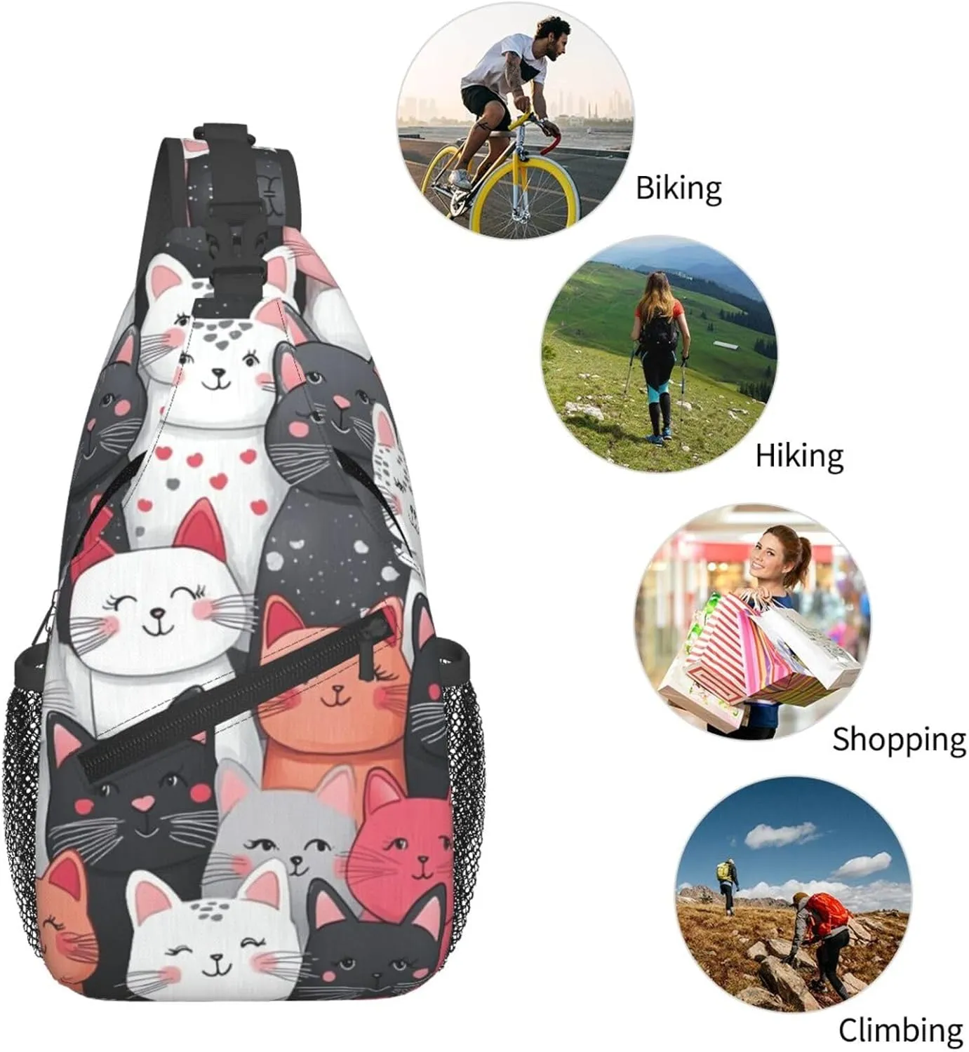 Cats Print Sling Bag Crossbody Shoulder Backpack Chest Bags Gym Travel Hiking Casual Daypack