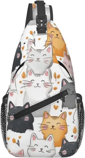 Cats Print Sling Bag Crossbody Shoulder Backpack Chest Bags Gym Travel Hiking Casual Daypack