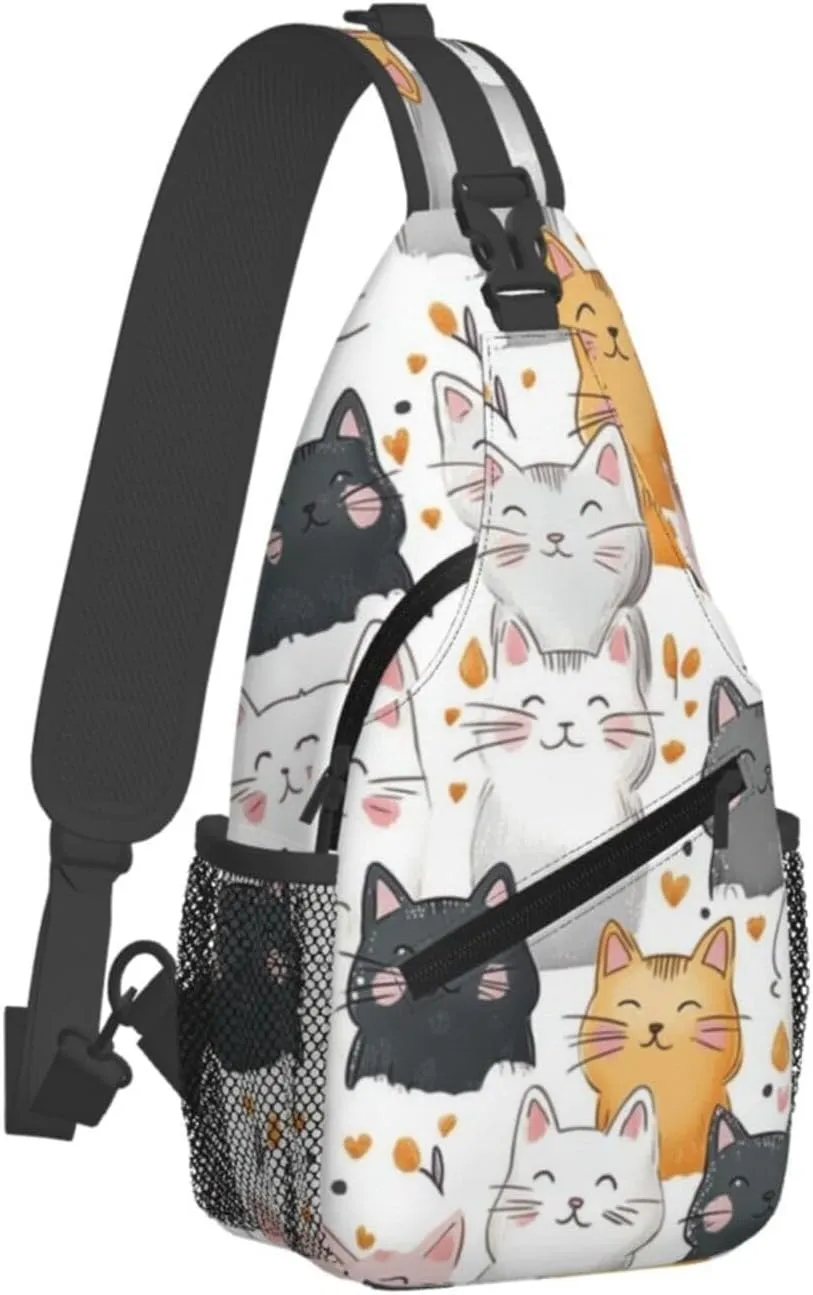 Cats Print Sling Bag Crossbody Shoulder Backpack Chest Bags Gym Travel Hiking Casual Daypack