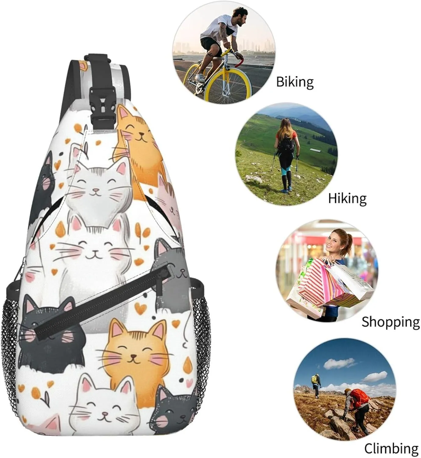 Cats Print Sling Bag Crossbody Shoulder Backpack Chest Bags Gym Travel Hiking Casual Daypack