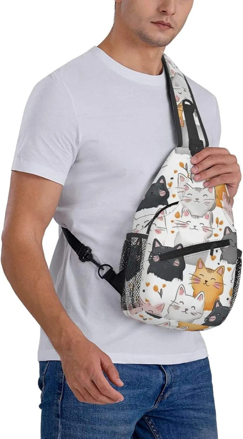 Cats Print Sling Bag Crossbody Shoulder Backpack Chest Bags Gym Travel Hiking Casual Daypack