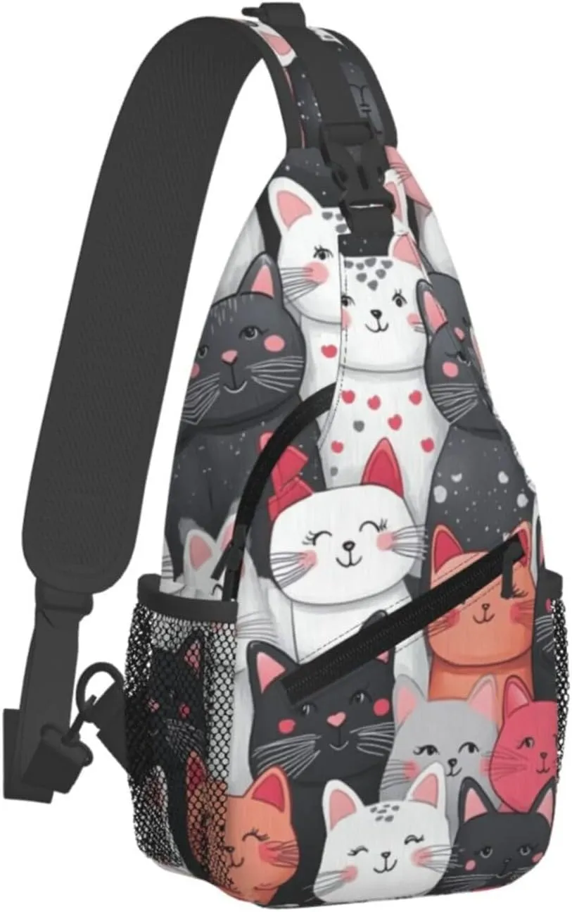Cats Print Sling Bag Crossbody Shoulder Backpack Chest Bags Gym Travel Hiking Casual Daypack