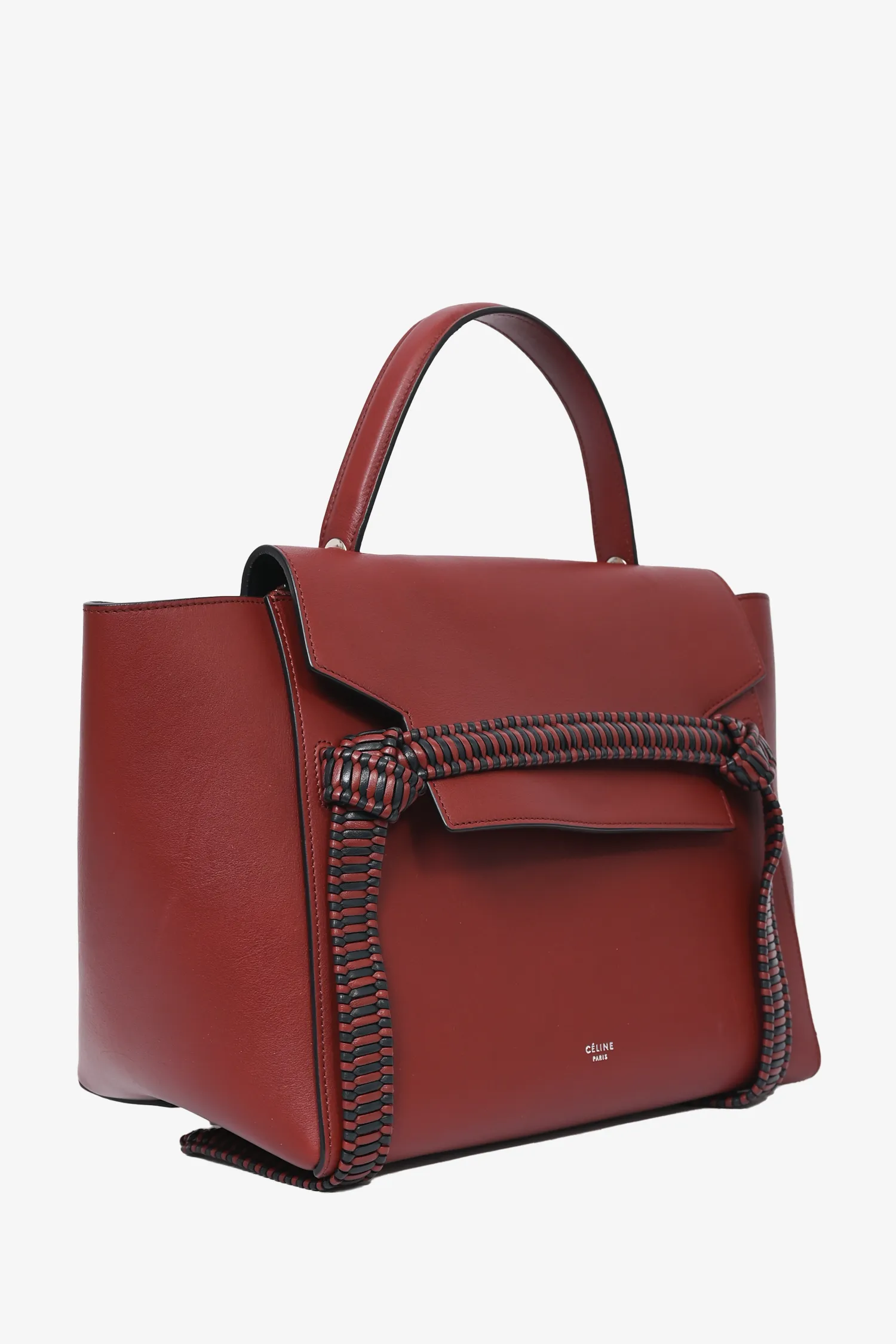 Celine Burgundy/Black Leather Woven Belt Bag with Detachable Strap