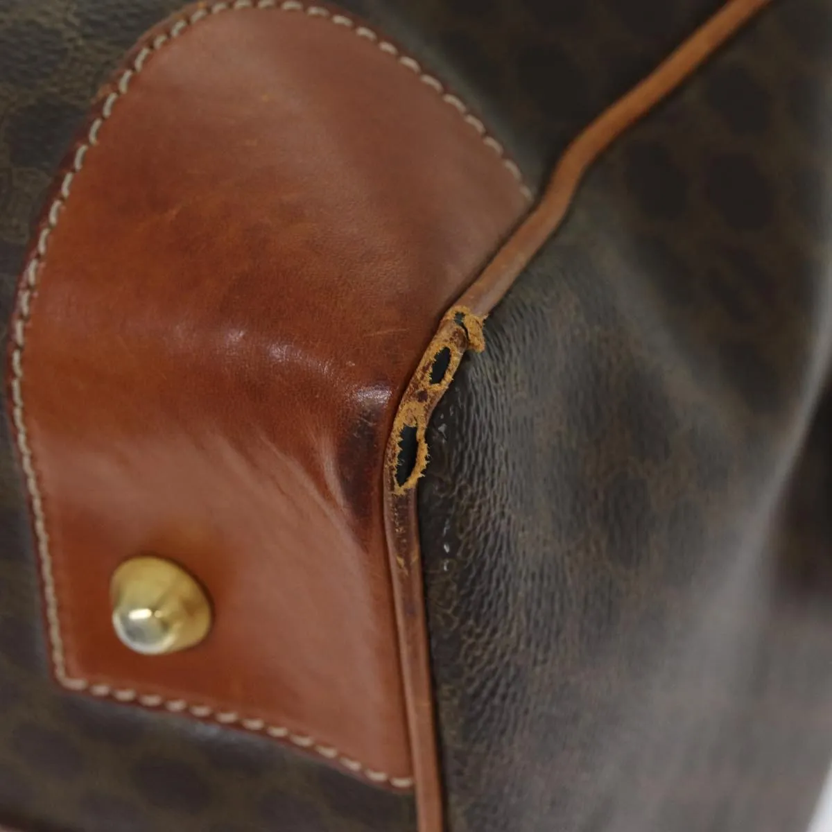CELINE Macadam Canvas Boston Bag PVC Leather Brown Auth 79188