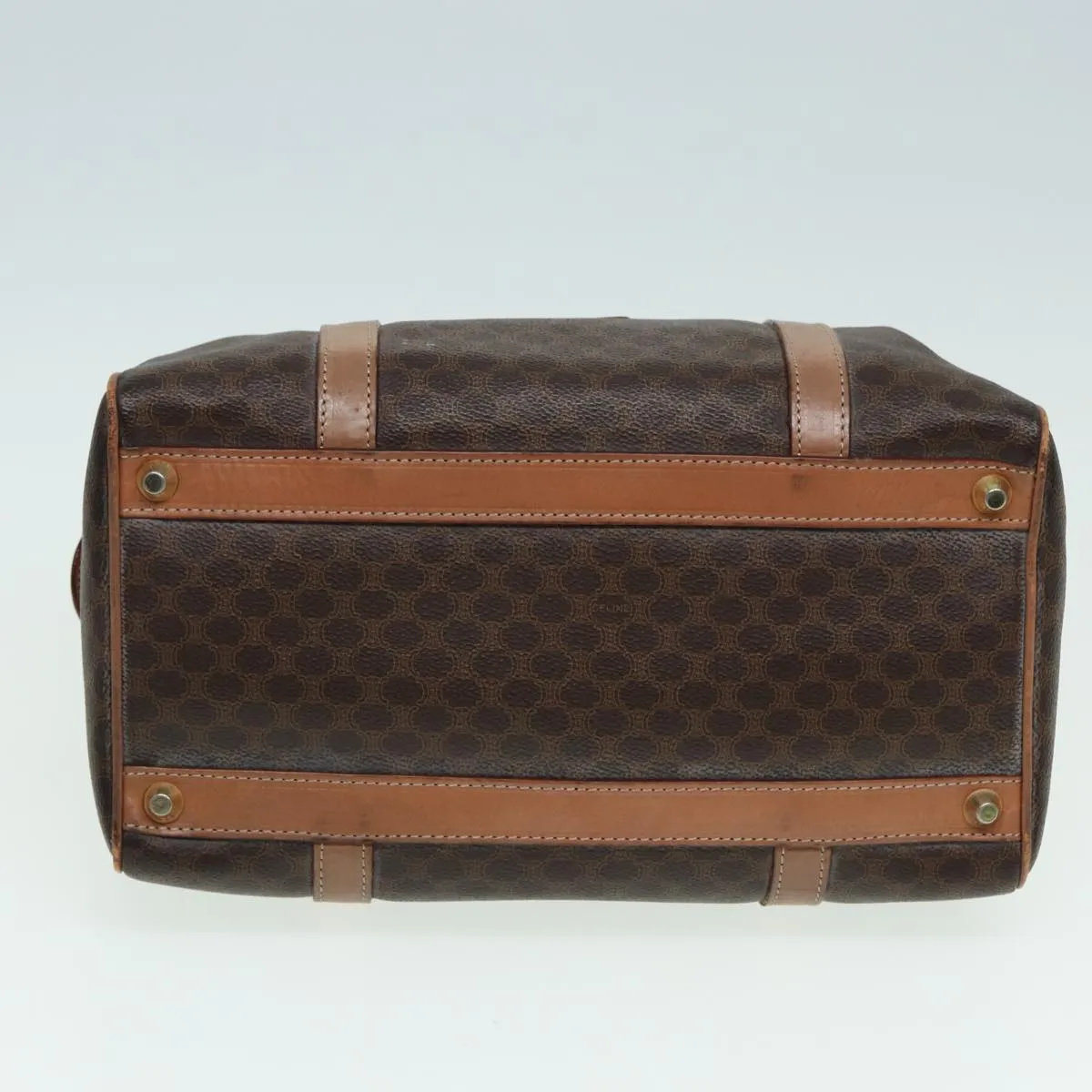 CELINE Macadam Canvas Boston Bag PVC Leather Brown Auth 83343