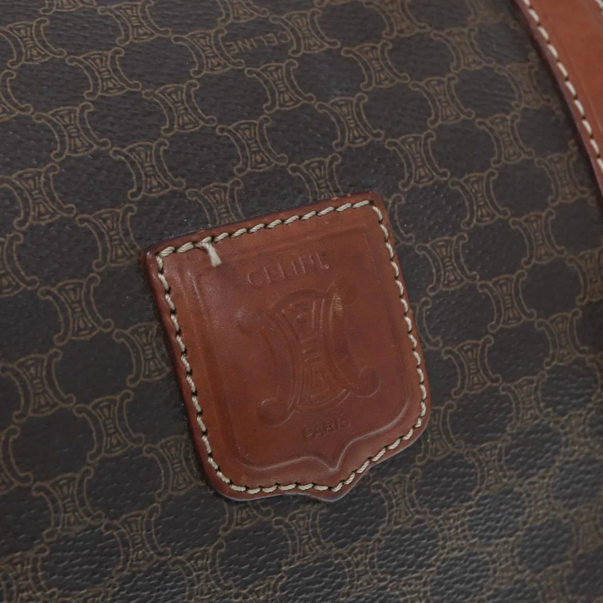 CELINE Macadam Canvas Boston Bag PVC Leather Brown Auth ki4504