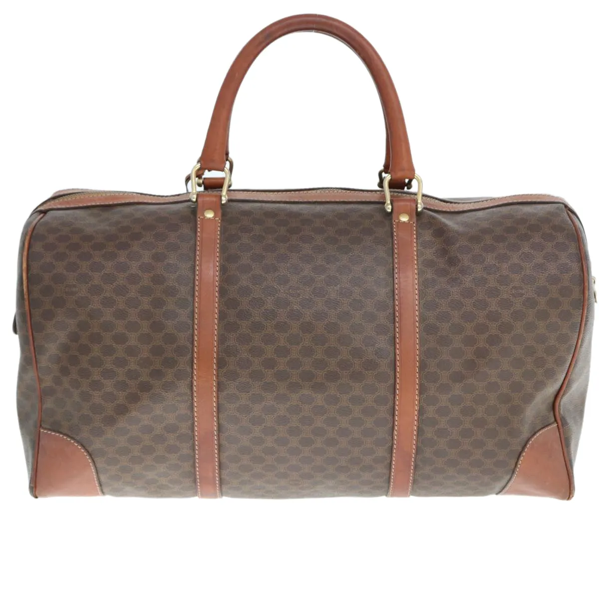 CELINE Macadam Canvas Boston Bag PVC Leather Brown Auth ki4504