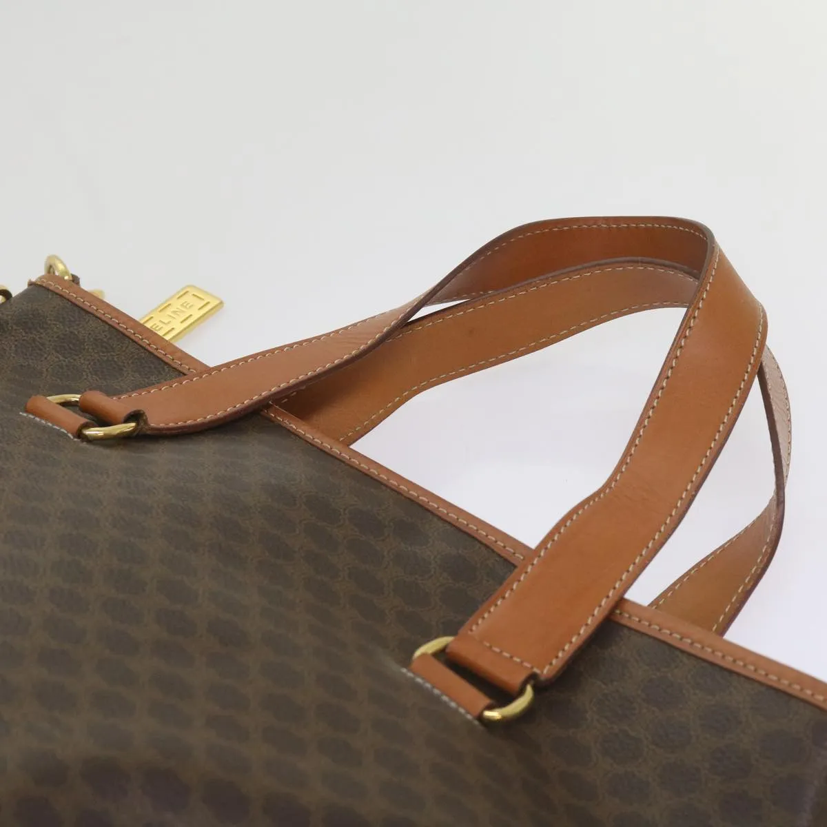 CELINE Macadam Canvas Tote Bag PVC Leather 2way Brown Auth ki4253