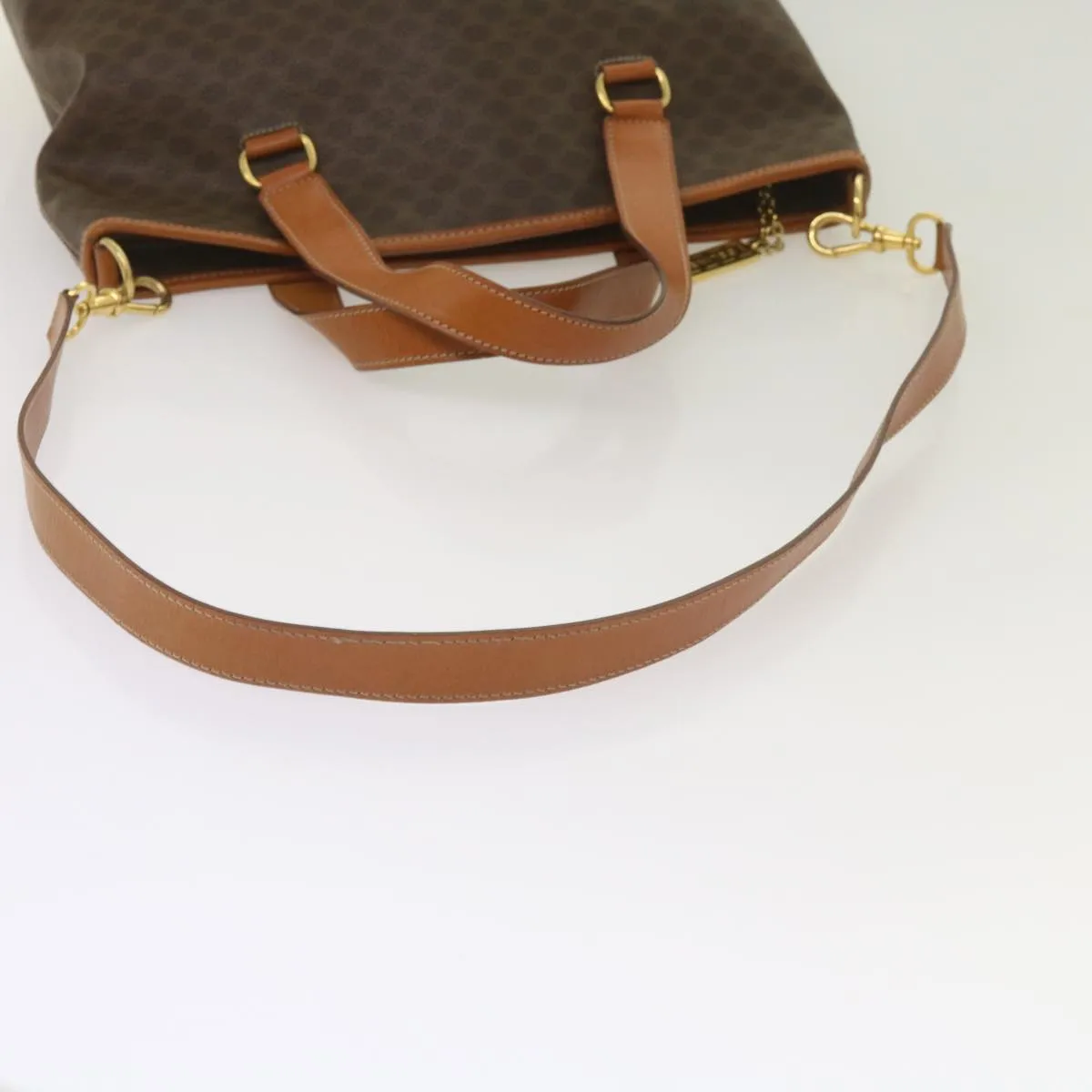 CELINE Macadam Canvas Tote Bag PVC Leather 2way Brown Auth ki4253