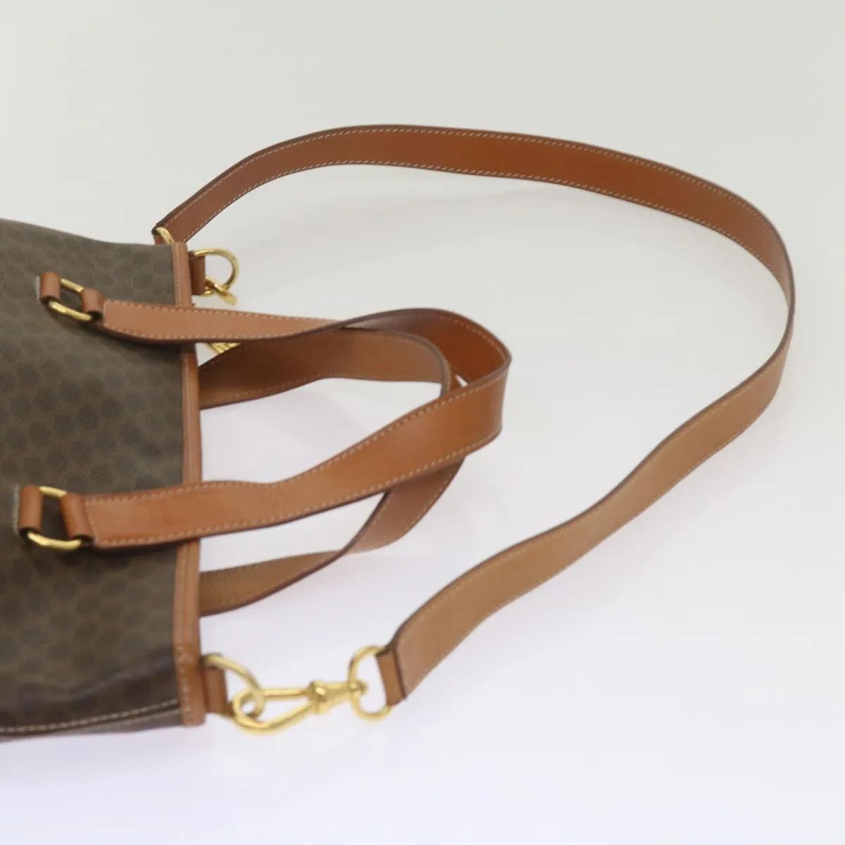 CELINE Macadam Canvas Tote Bag PVC Leather 2way Brown Auth ki4253