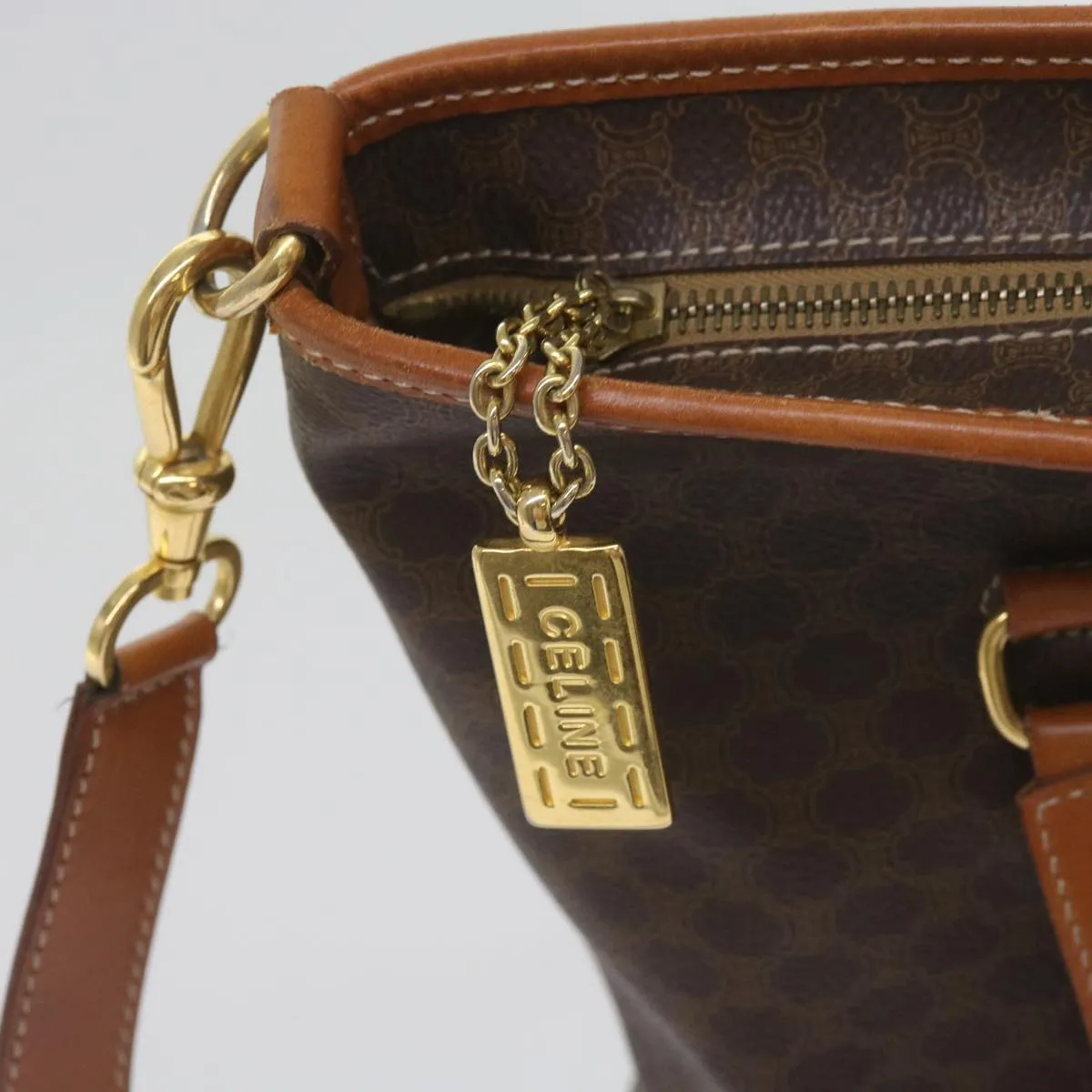 CELINE Macadam Canvas Tote Bag PVC Leather 2way Brown Auth ki4253