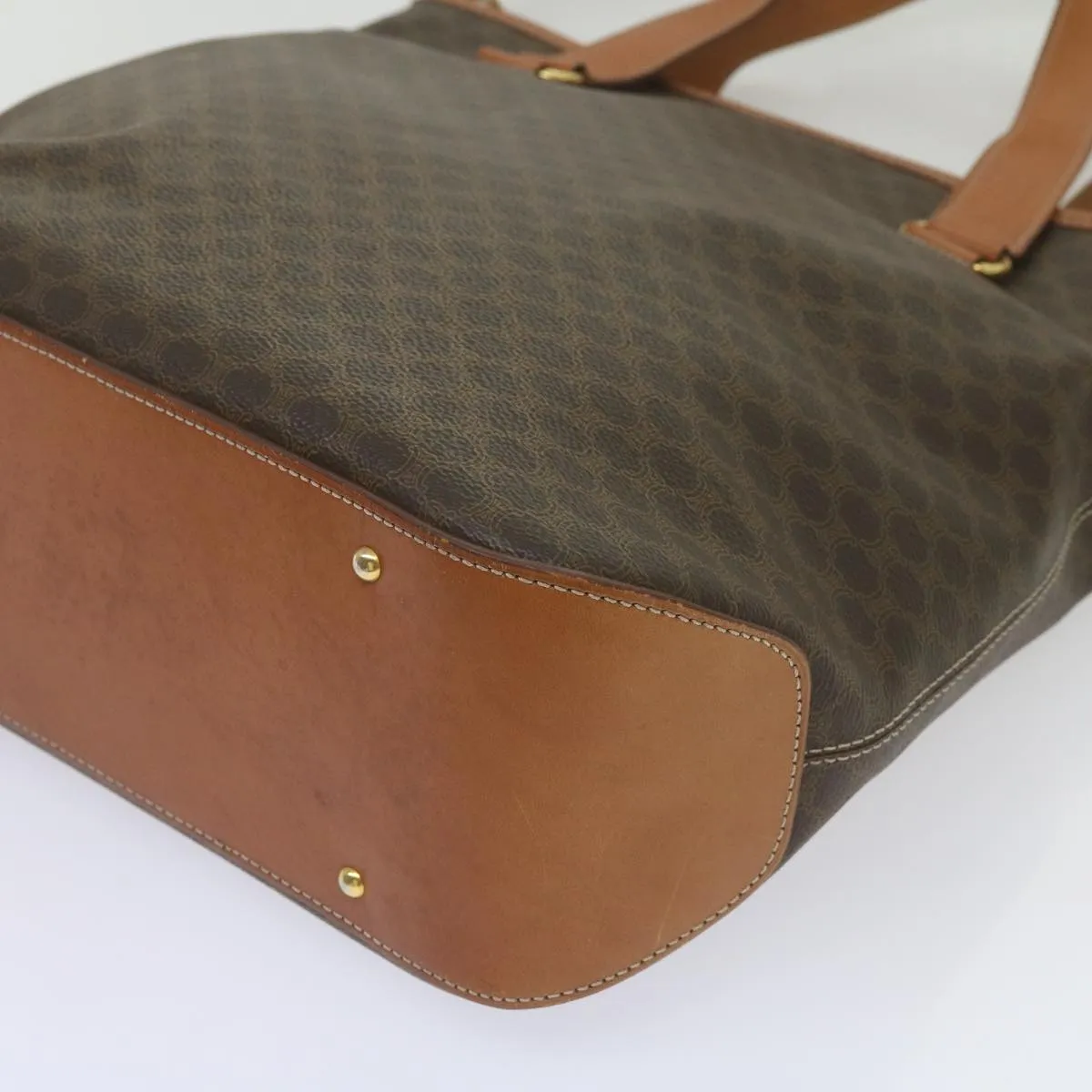 CELINE Macadam Canvas Tote Bag PVC Leather 2way Brown Auth ki4253