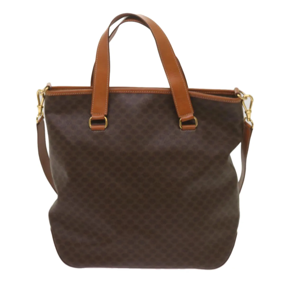 CELINE Macadam Canvas Tote Bag PVC Leather 2way Brown Auth ki4253