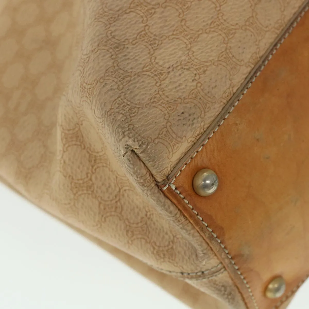 CELINE Macadam Canvas Tote Bag PVC Leather Beige Auth 56305